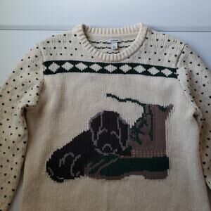LL Bean Sweater Womens Small Rag Lambswool Dog Boot Puppy Crewneck Knit Pullover